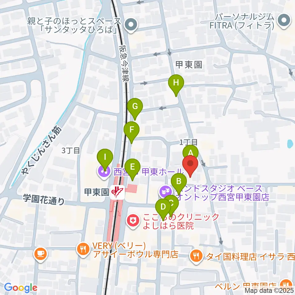 アールエイチワイ甲東園 貸し音楽練習室周辺の駐車場・コインパーキング一覧地図