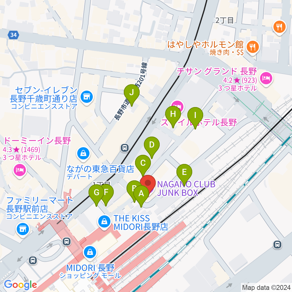 長野クラブジャンクボックス周辺の駐車場・コインパーキング一覧地図