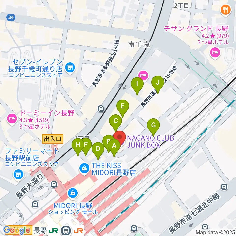 長野クラブジャンクボックス周辺の駐車場・コインパーキング一覧地図