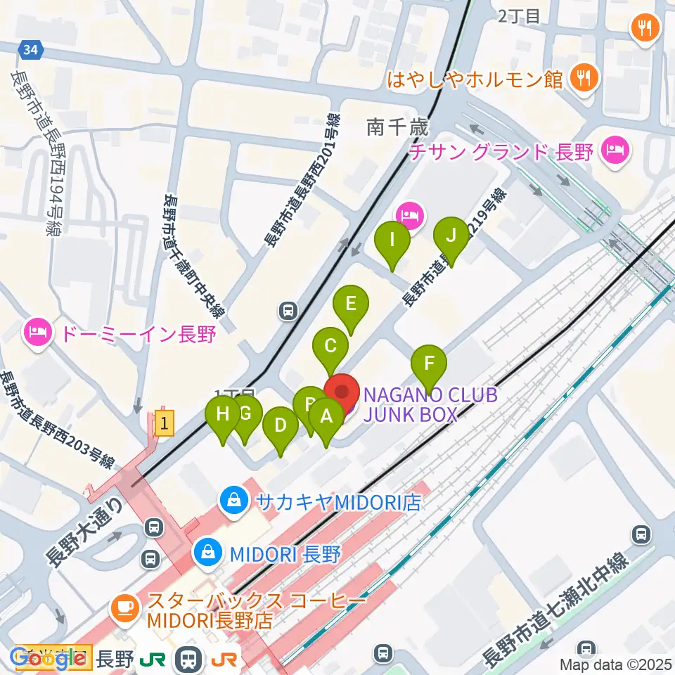 長野クラブジャンクボックス周辺の駐車場・コインパーキング一覧地図
