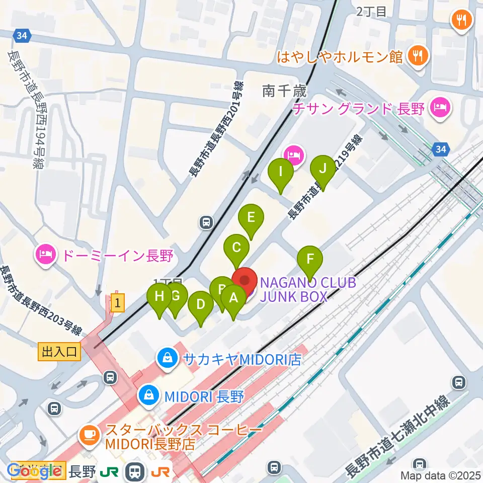 長野クラブジャンクボックス周辺の駐車場・コインパーキング一覧地図