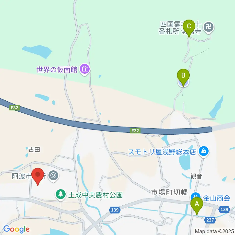 阿波市アエルワホール周辺の駐車場・コインパーキング一覧地図