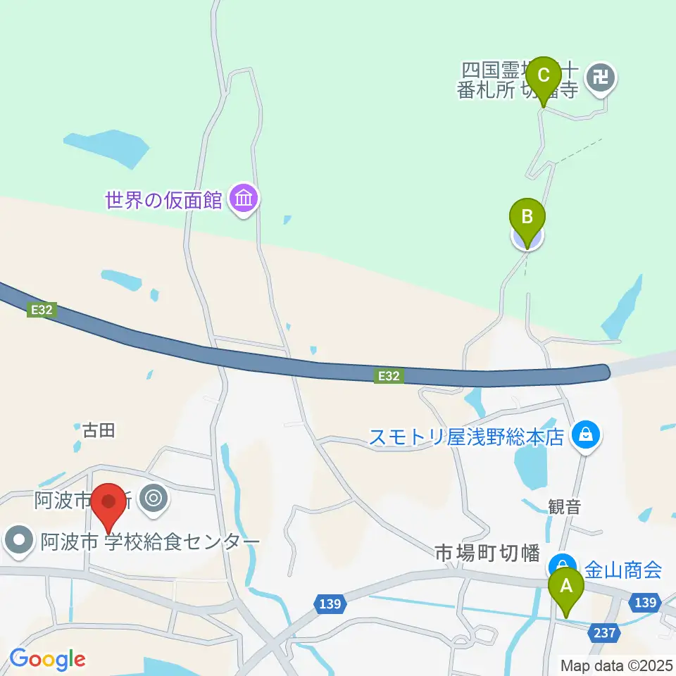 阿波市アエルワホール周辺の駐車場・コインパーキング一覧地図