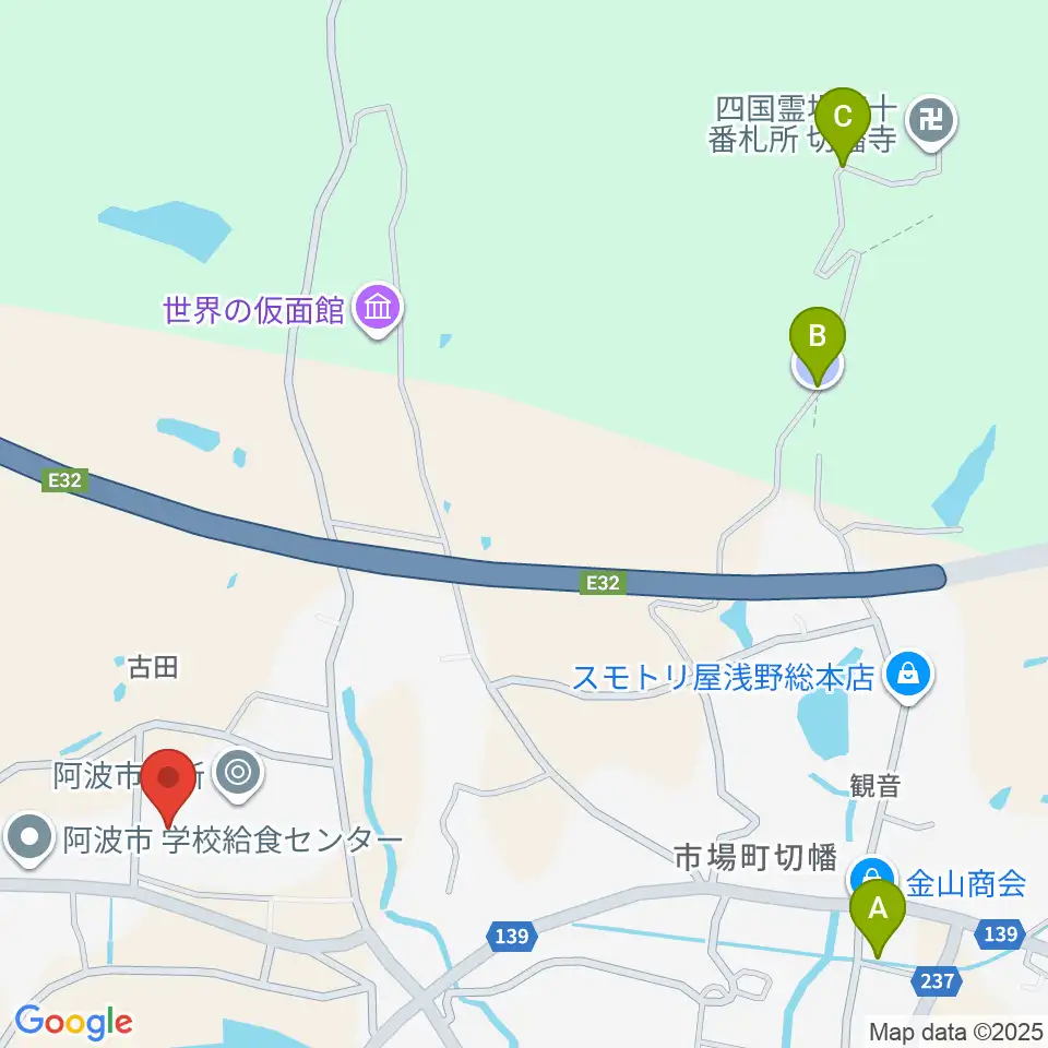 阿波市アエルワホール周辺の駐車場・コインパーキング一覧地図