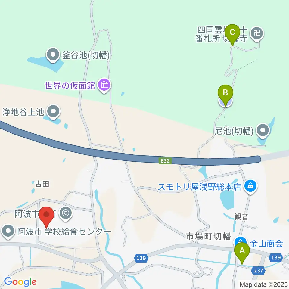 阿波市アエルワホール周辺の駐車場・コインパーキング一覧地図
