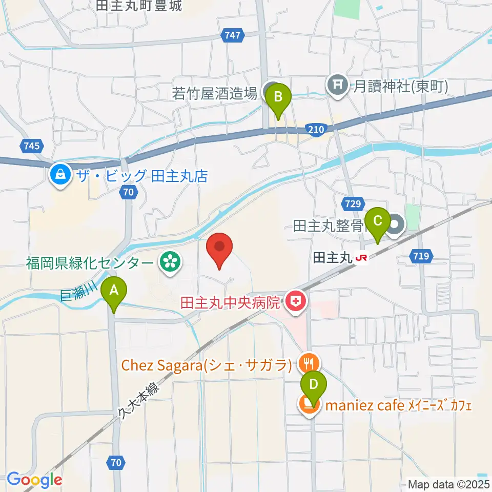 田主丸複合文化施設そよ風ホール周辺の駐車場・コインパーキング一覧地図