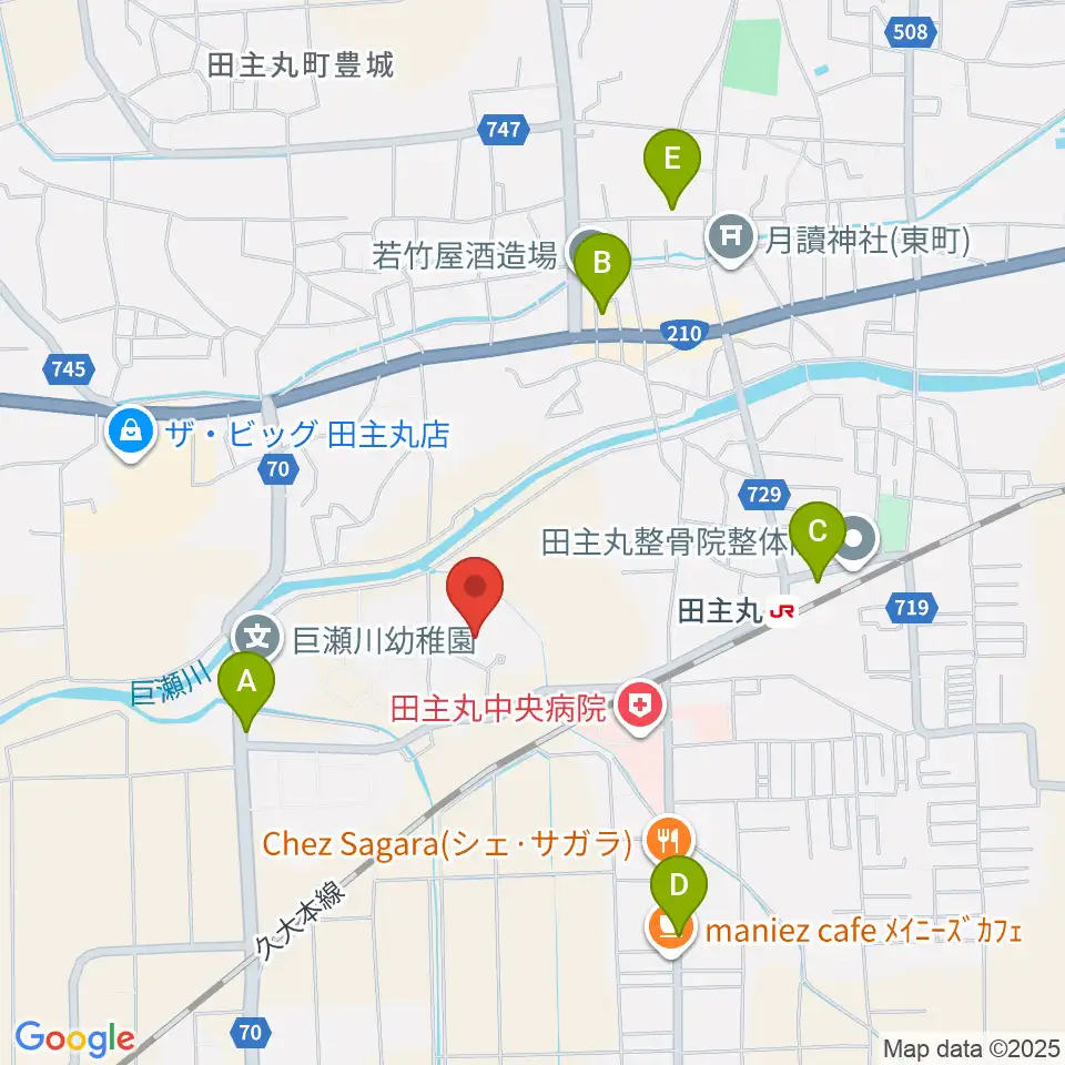 田主丸複合文化施設そよ風ホール周辺の駐車場・コインパーキング一覧地図