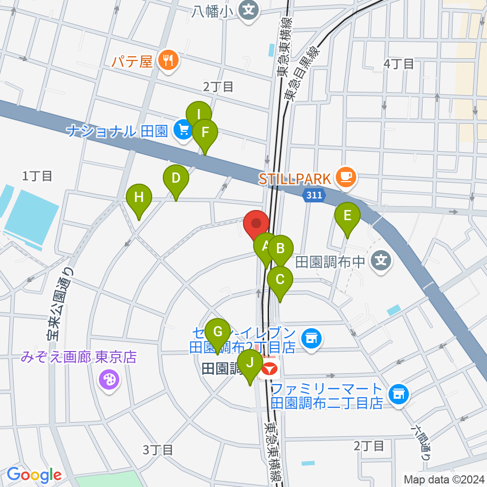 ピアノスタジオノア 田園調布店周辺の駐車場・コインパーキング一覧地図