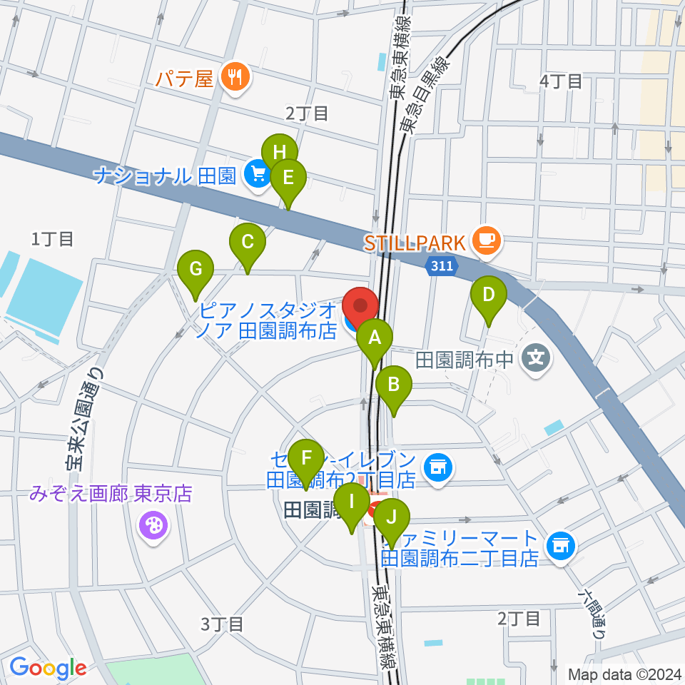 ピアノスタジオノア 田園調布店周辺の駐車場・コインパーキング一覧地図