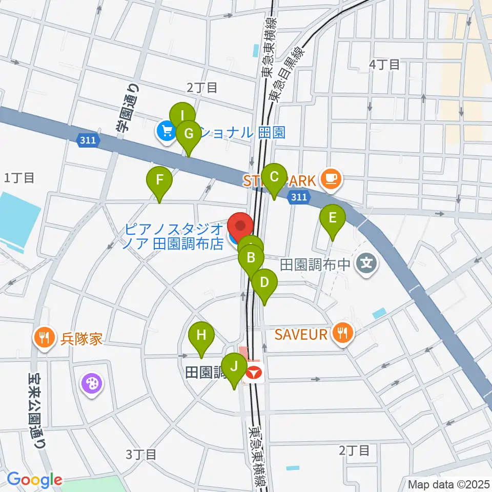 ピアノスタジオノア 田園調布店周辺の駐車場・コインパーキング一覧地図