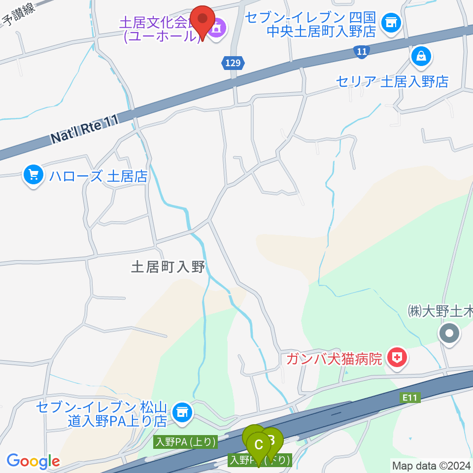 土居文化会館ユーホール周辺の駐車場・コインパーキング一覧地図