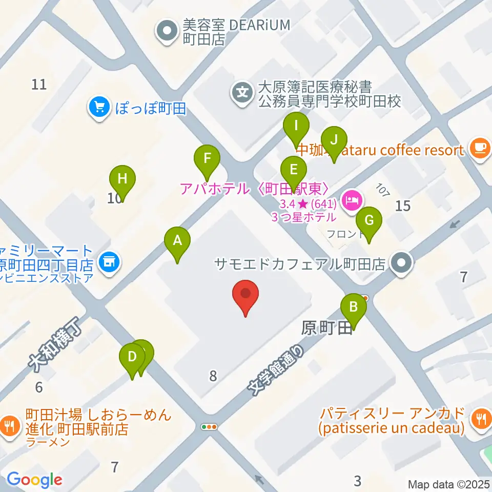 町田市民フォーラム周辺の駐車場・コインパーキング一覧地図