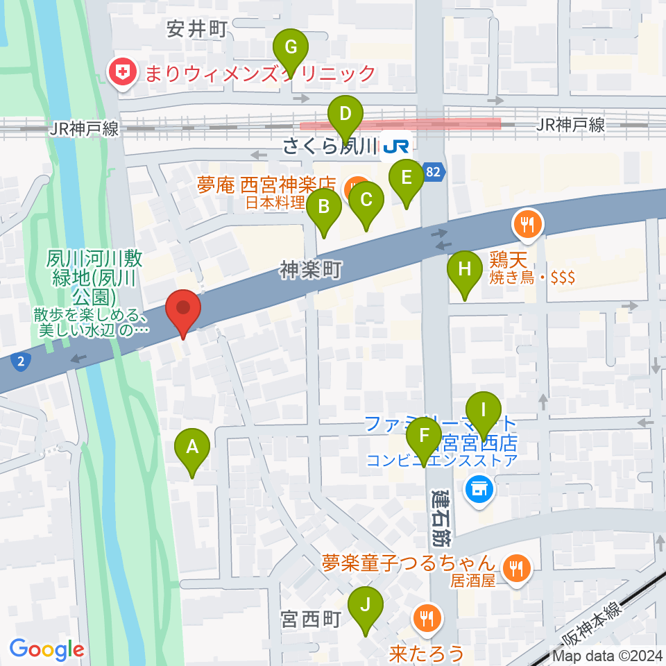 西宮夙川ピアノクラブ周辺の駐車場・コインパーキング一覧地図