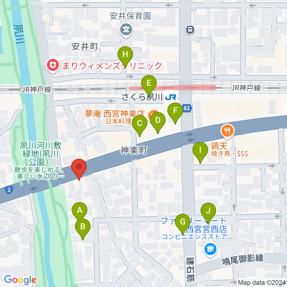 西宮夙川ピアノクラブ周辺の駐車場・コインパーキング一覧地図