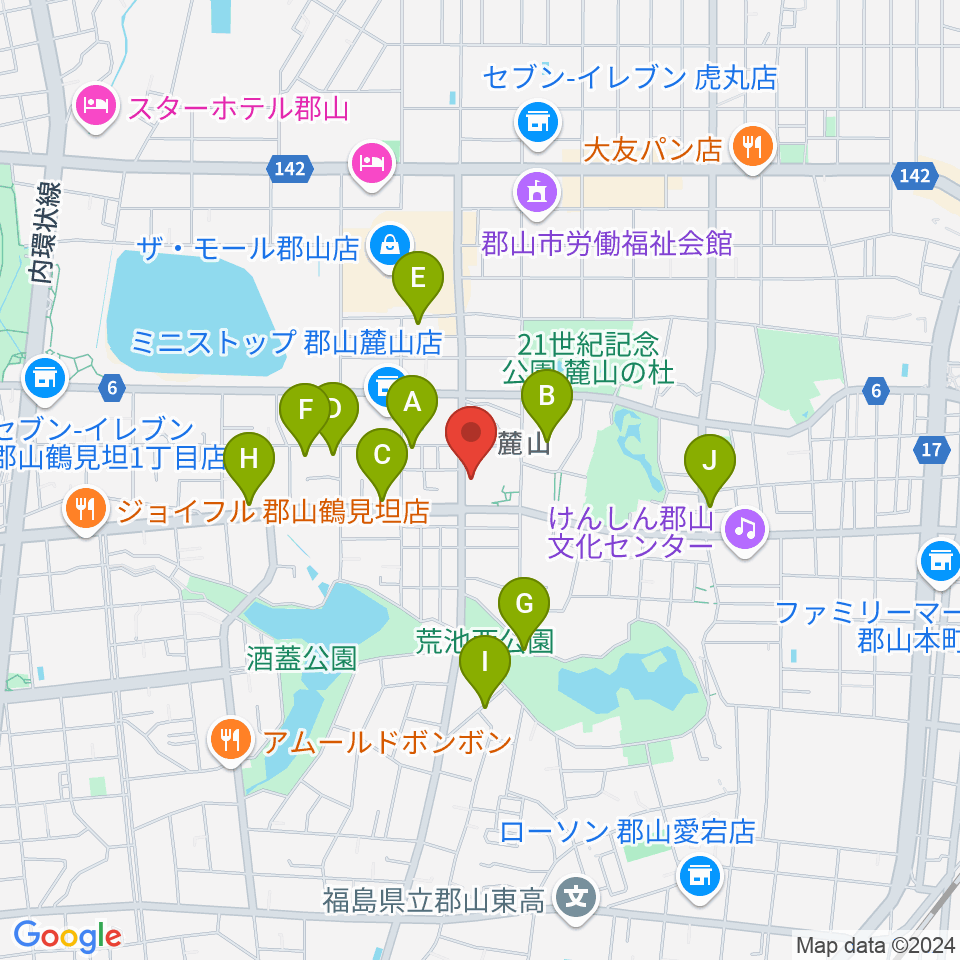 郡山市中央公民館・勤労青少年ホーム周辺の駐車場・コインパーキング一覧地図