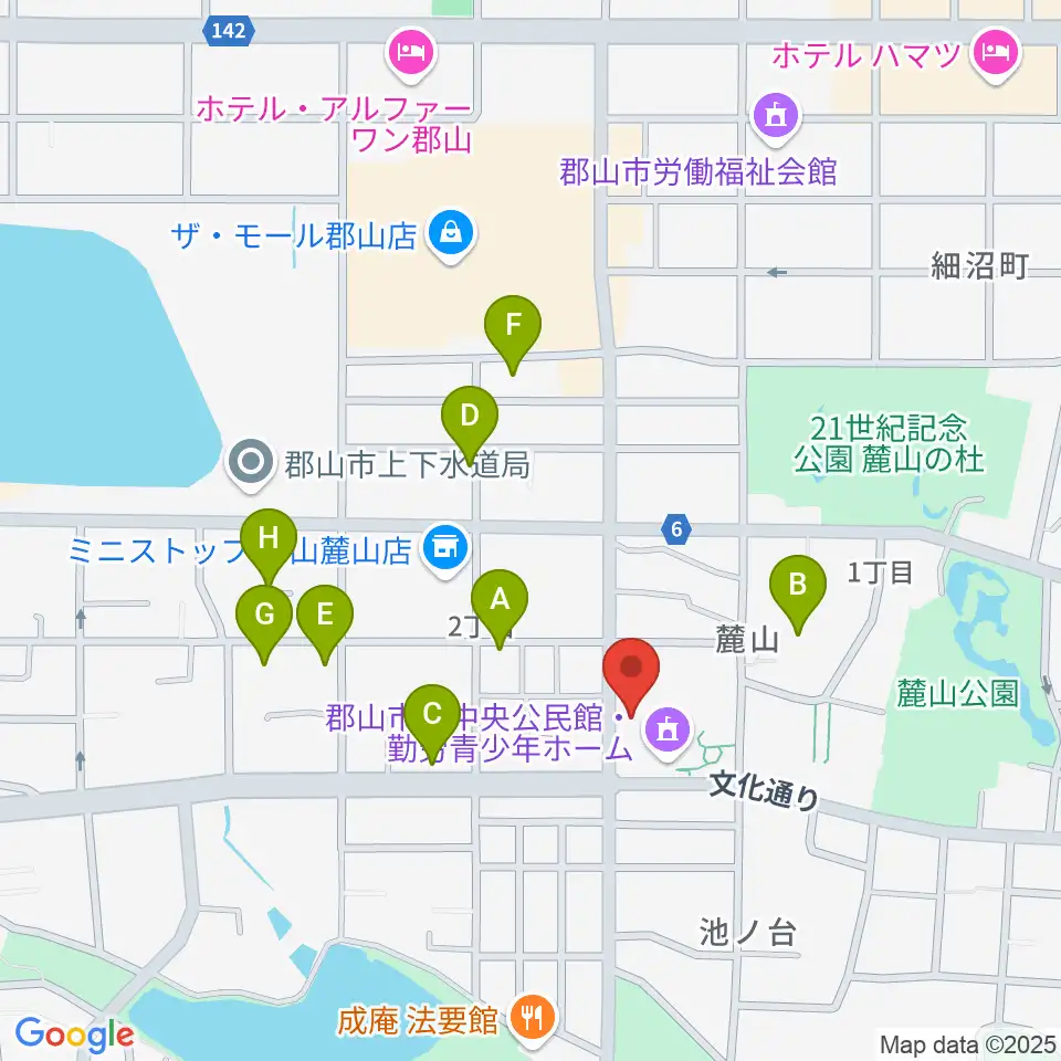 郡山市中央公民館・勤労青少年ホーム周辺の駐車場・コインパーキング一覧地図