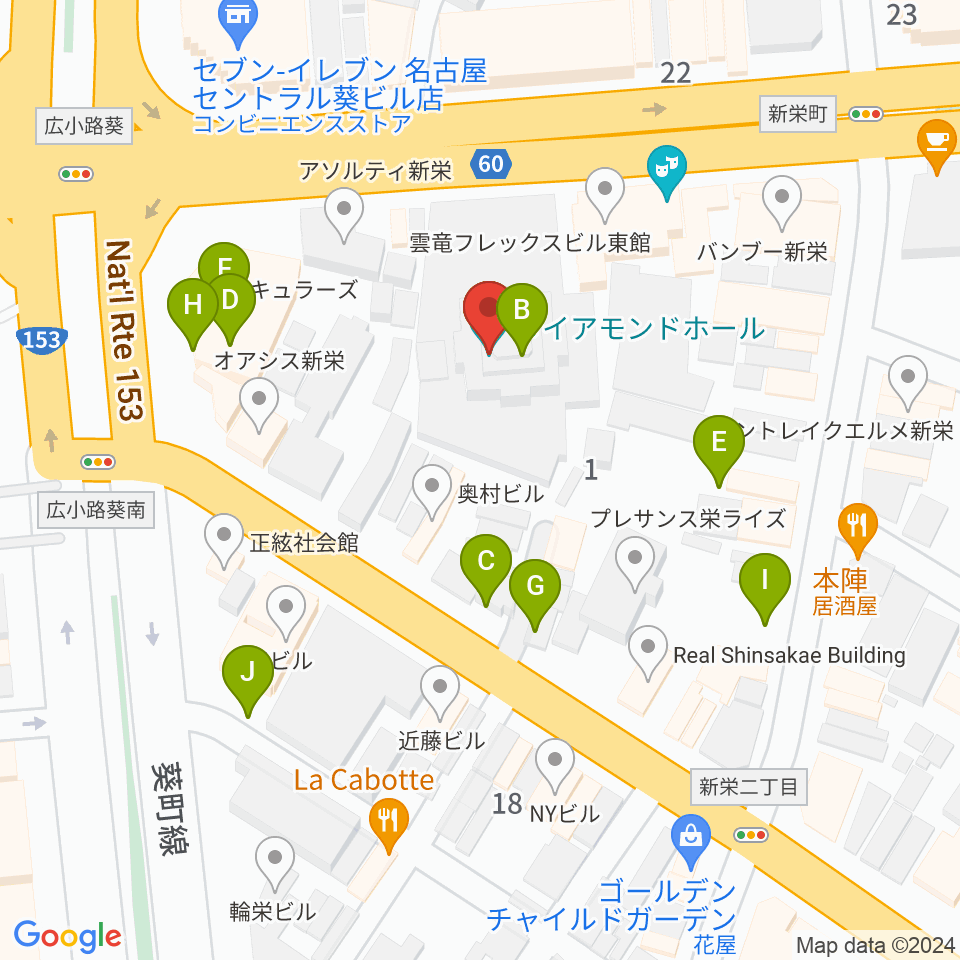 名古屋ダイアモンドホール周辺の駐車場・コインパーキング一覧地図