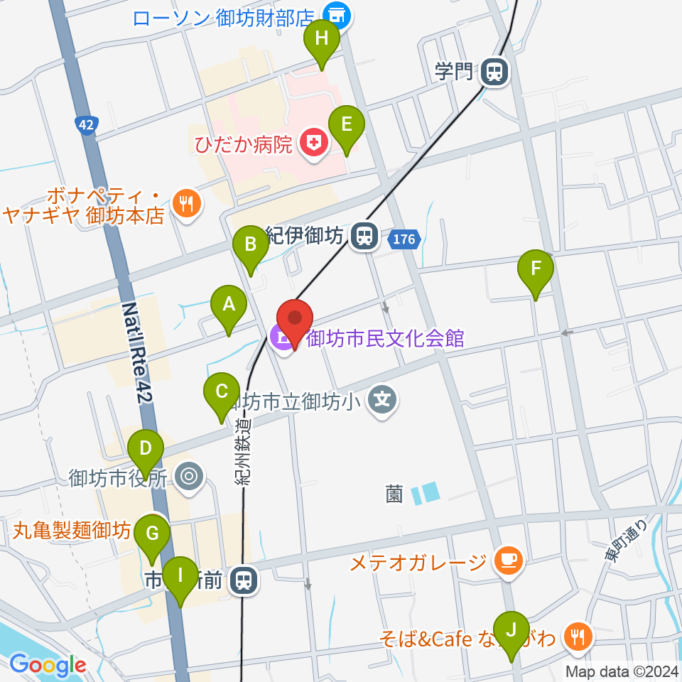 御坊市民文化会館周辺の駐車場・コインパーキング一覧地図