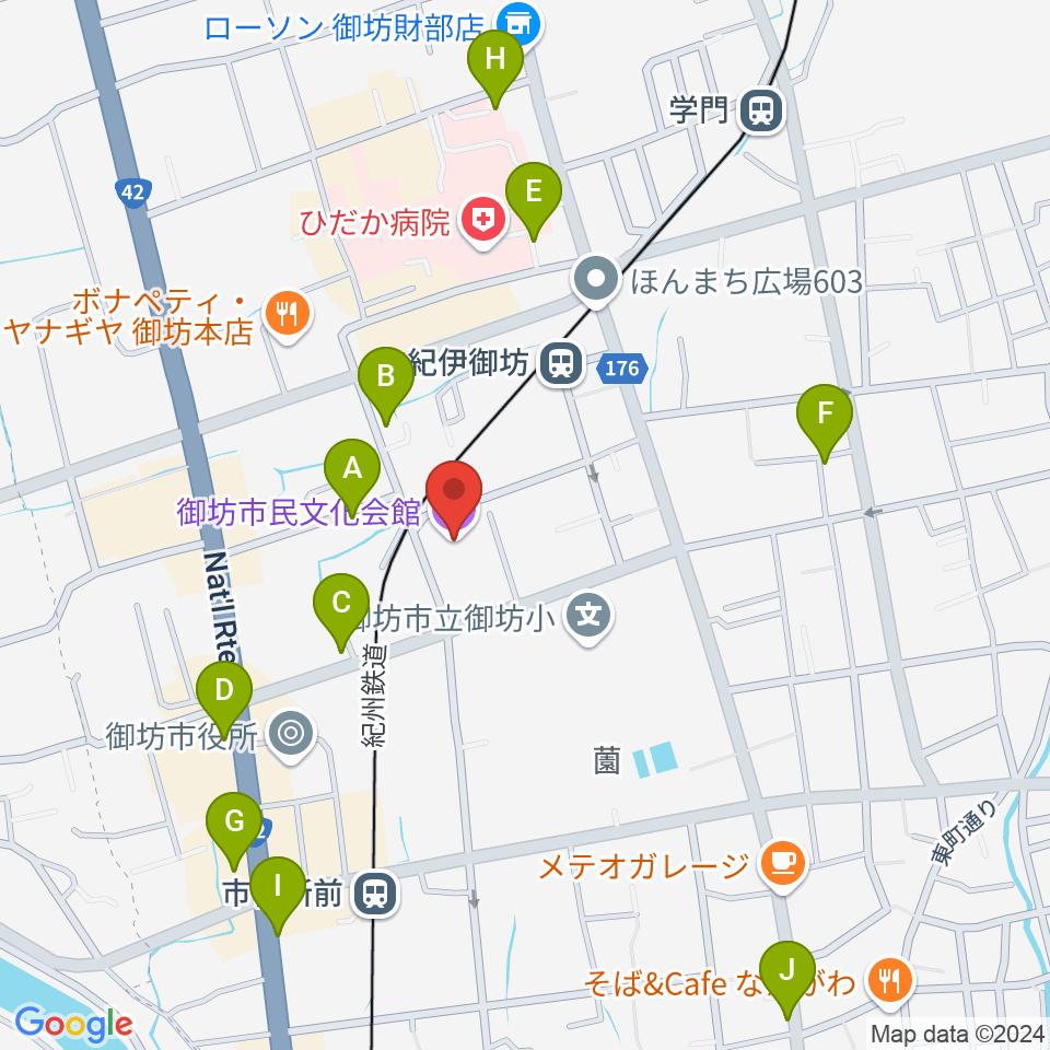 御坊市民文化会館周辺の駐車場・コインパーキング一覧地図