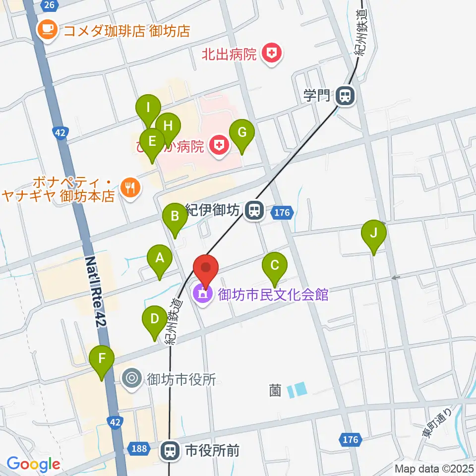 御坊市民文化会館周辺の駐車場・コインパーキング一覧地図