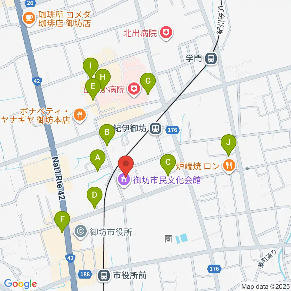 御坊市民文化会館周辺の駐車場・コインパーキング一覧地図