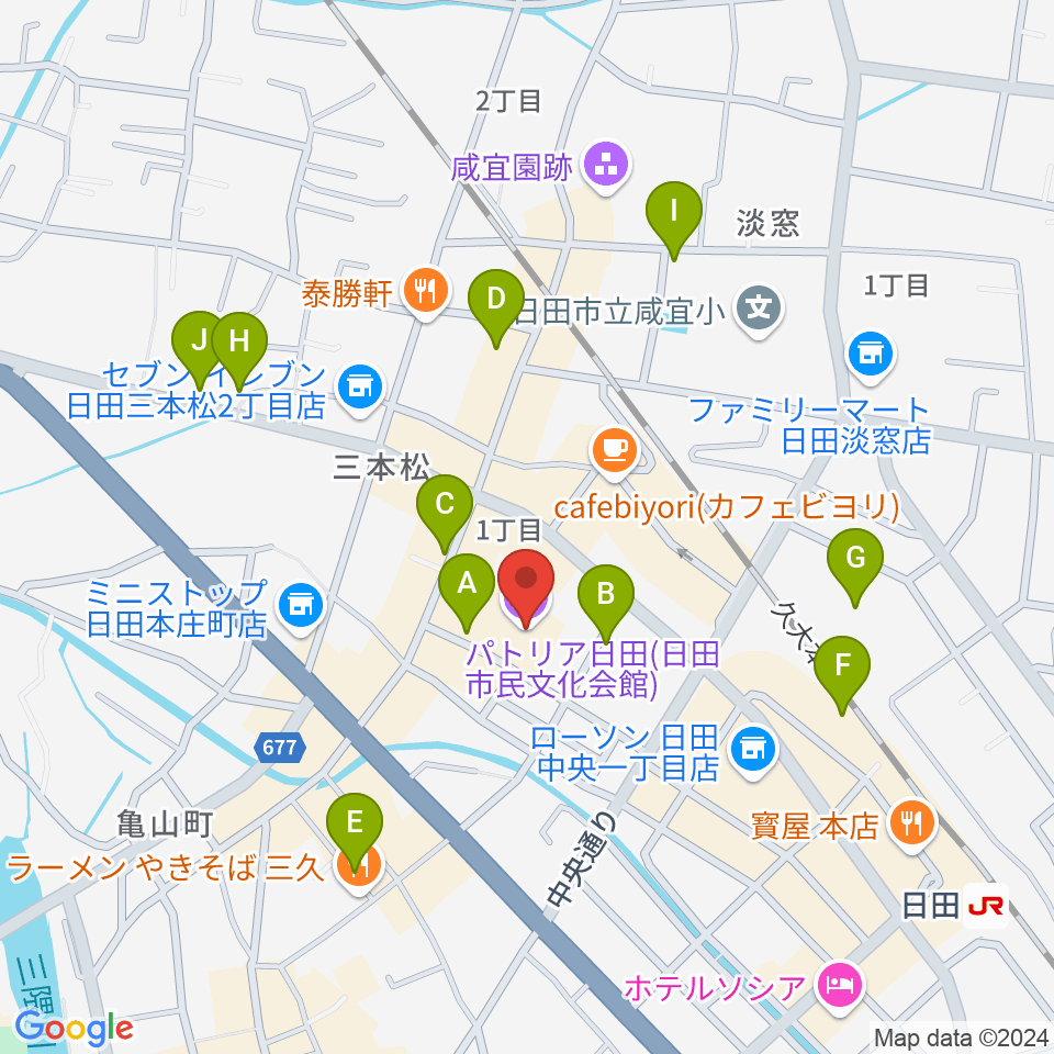 日田市民文化会館 パトリア日田周辺の駐車場・コインパーキング一覧地図