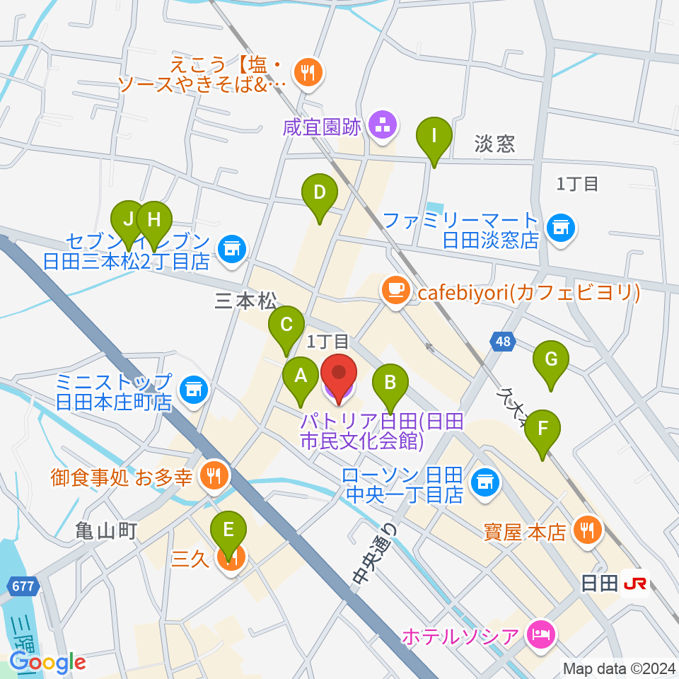 日田市民文化会館 パトリア日田周辺の駐車場・コインパーキング一覧地図