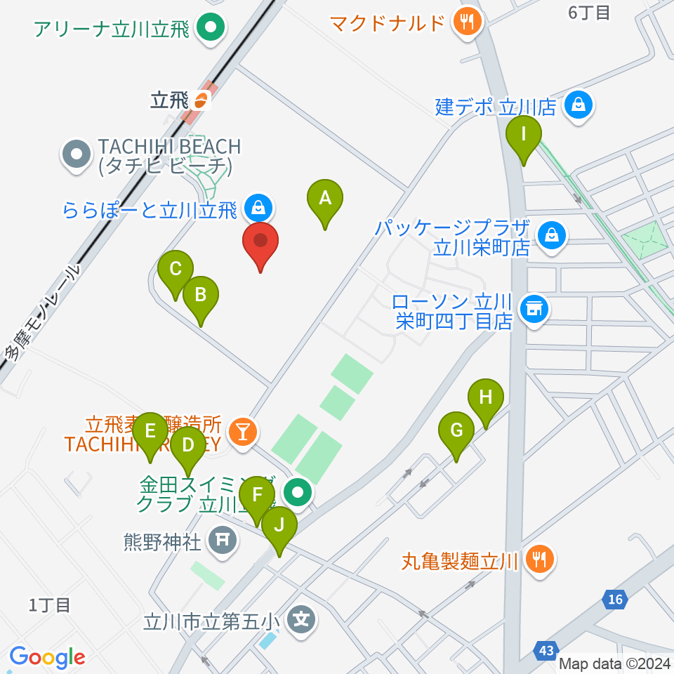 タワーレコードららぽーと立川立飛店周辺の駐車場・コインパーキング一覧地図