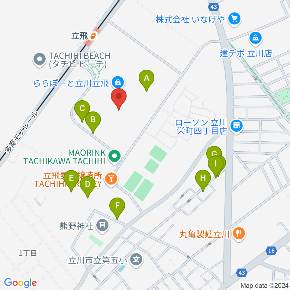 タワーレコードららぽーと立川立飛店周辺の駐車場・コインパーキング一覧地図