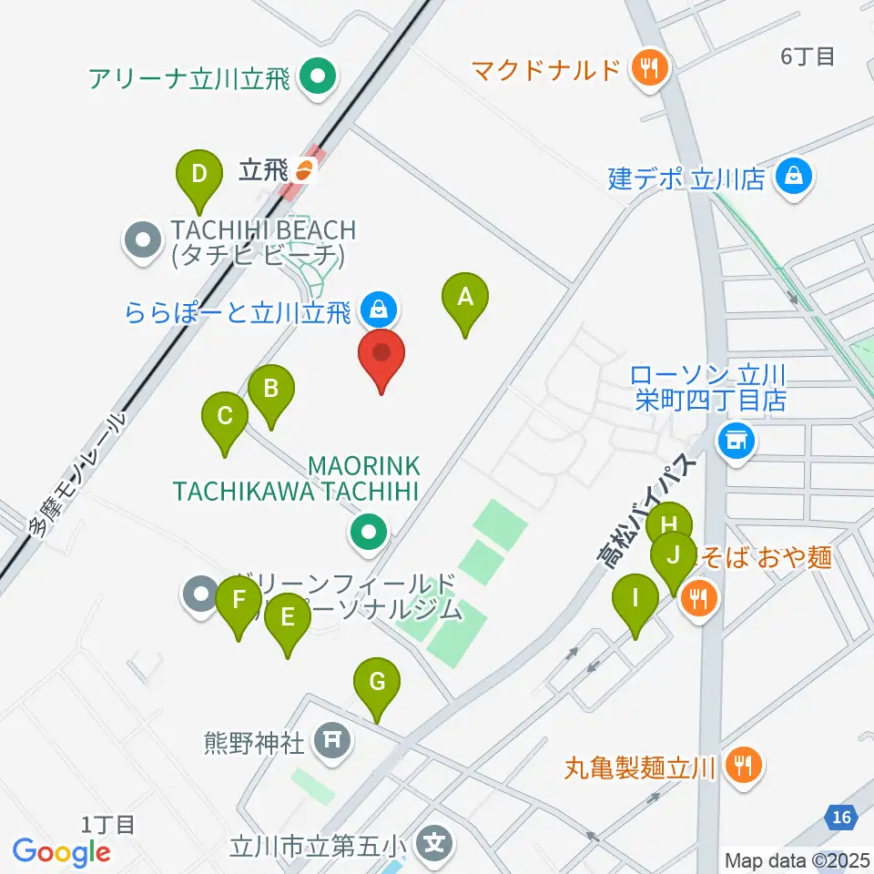 タワーレコードららぽーと立川立飛店周辺の駐車場・コインパーキング一覧地図
