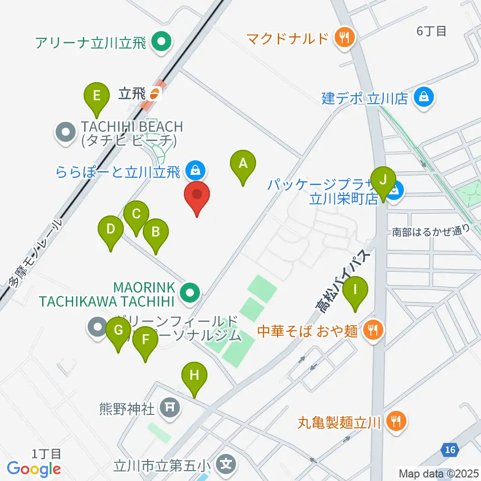 タワーレコードららぽーと立川立飛店周辺の駐車場・コインパーキング一覧地図