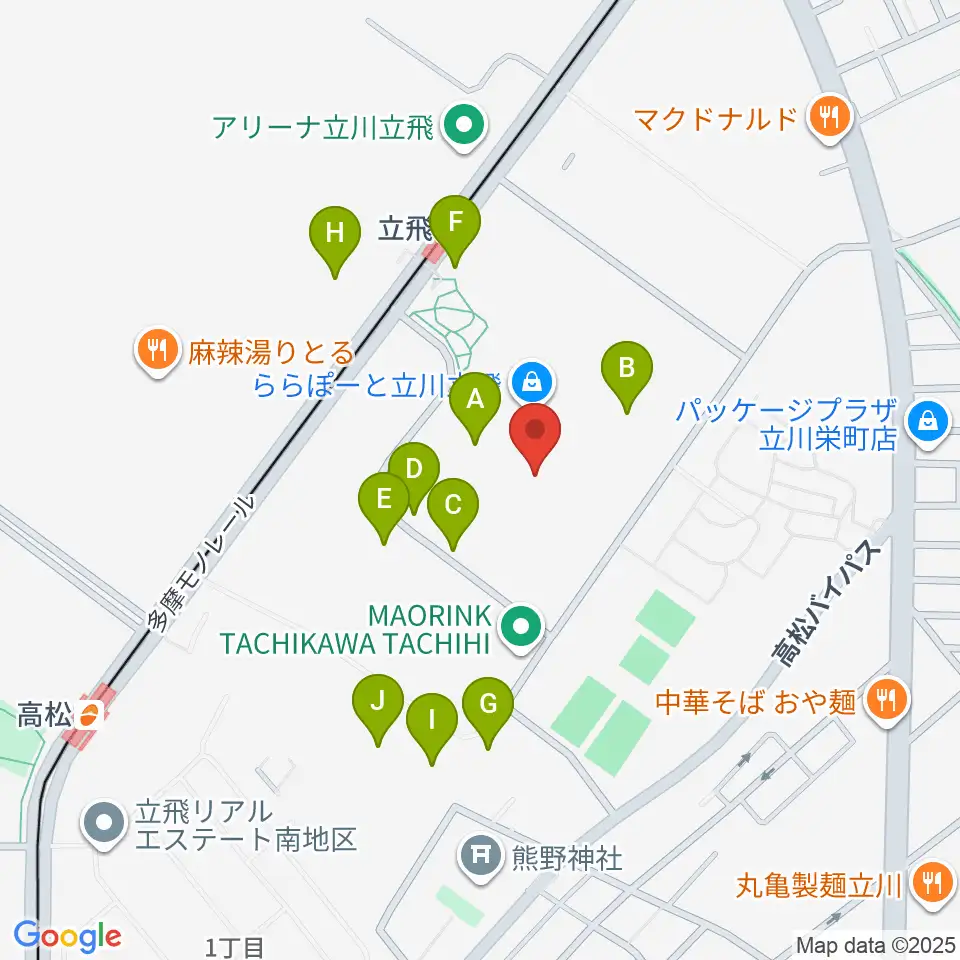 タワーレコードららぽーと立川立飛店周辺の駐車場・コインパーキング一覧地図