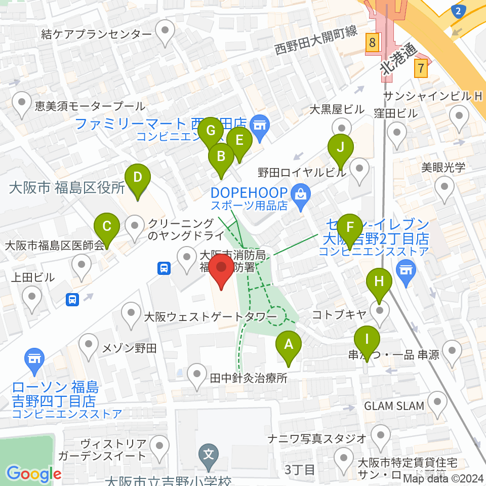 福島区民センター ホール周辺の駐車場・コインパーキング一覧地図