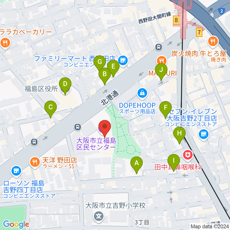 福島区民センター ホール周辺の駐車場・コインパーキング一覧地図