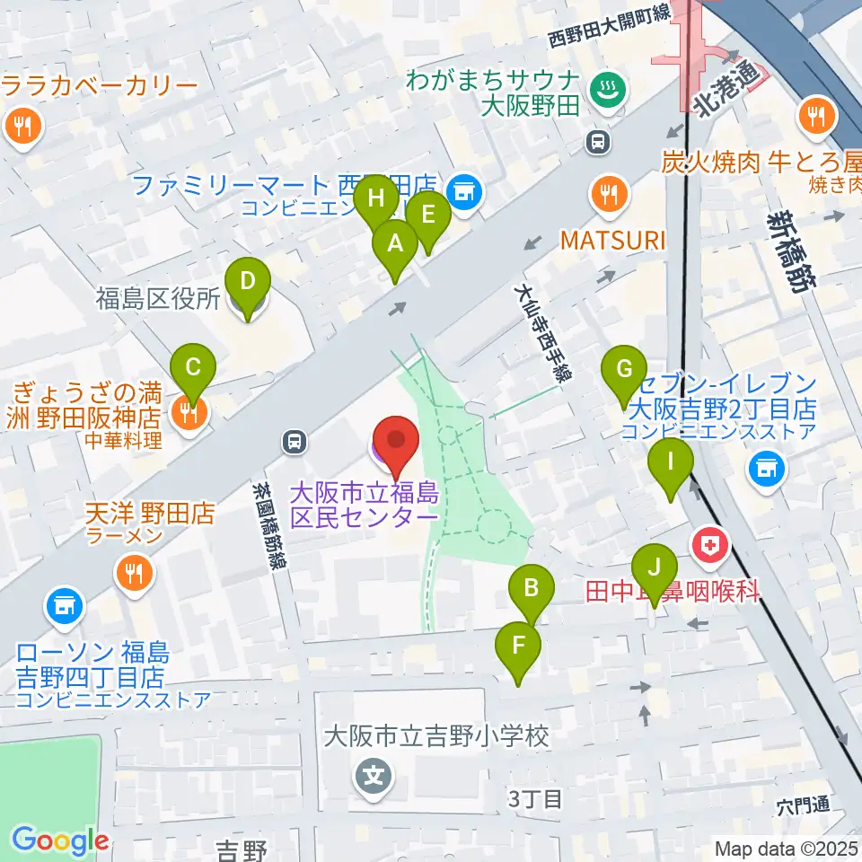 福島区民センター ホール周辺の駐車場・コインパーキング一覧地図