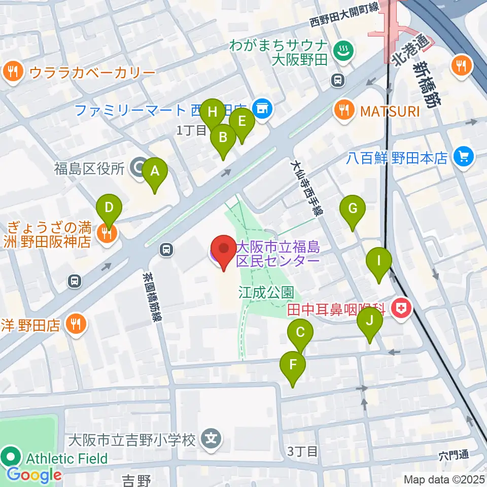 福島区民センター ホール周辺の駐車場・コインパーキング一覧地図