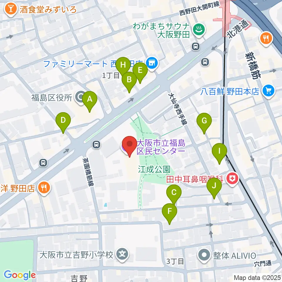 福島区民センター ホール周辺の駐車場・コインパーキング一覧地図