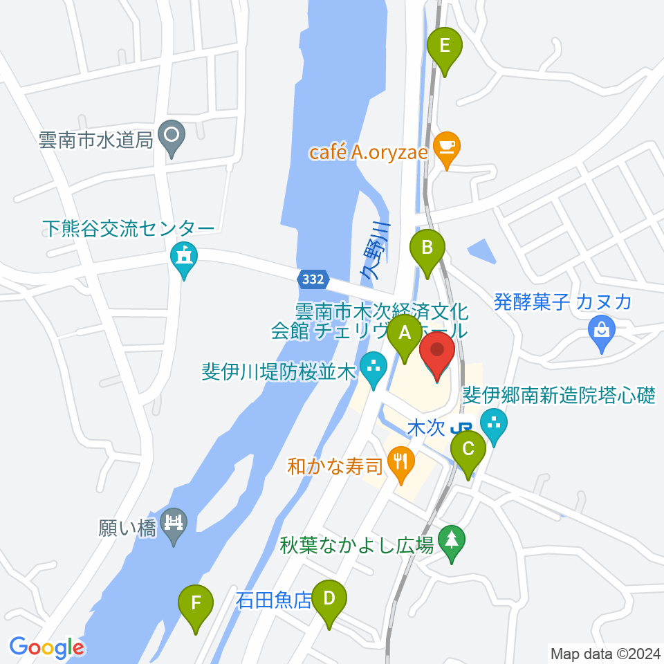 木次経済文化会館チェリヴァホール周辺の駐車場・コインパーキング一覧地図