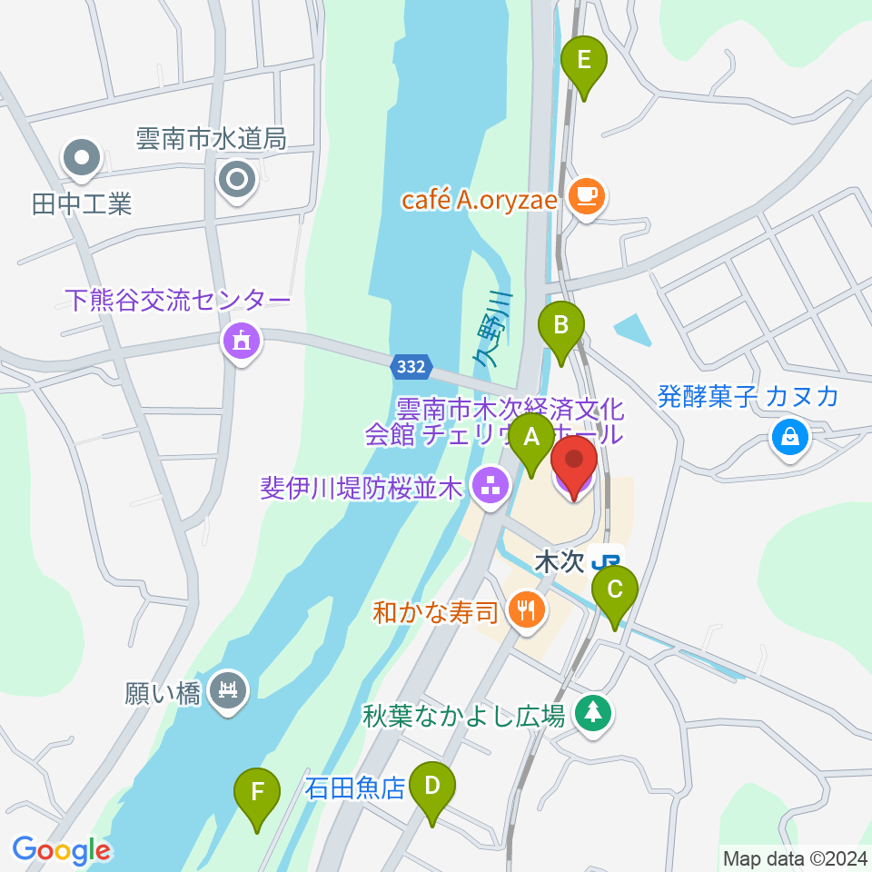 木次経済文化会館チェリヴァホール周辺の駐車場・コインパーキング一覧地図