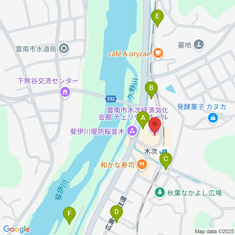 木次経済文化会館チェリヴァホール周辺の駐車場・コインパーキング一覧地図