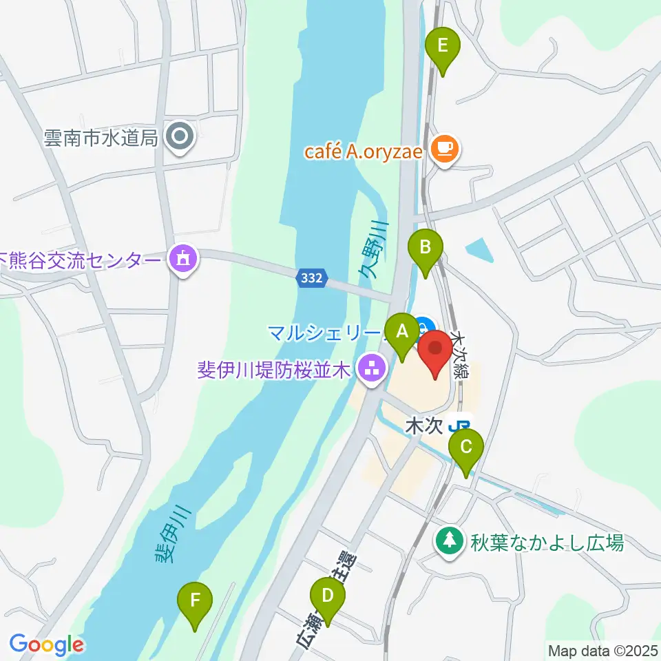 木次経済文化会館チェリヴァホール周辺の駐車場・コインパーキング一覧地図