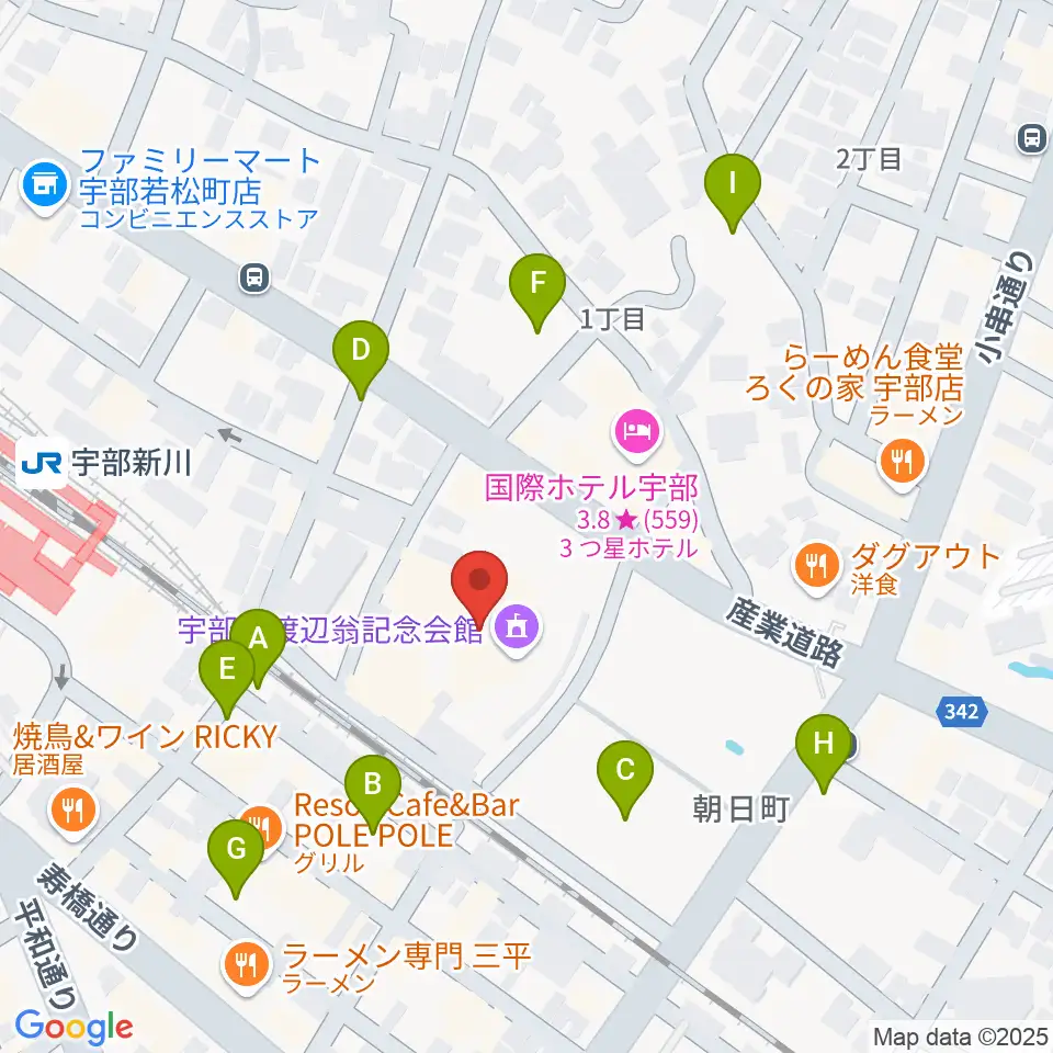 宇部市渡辺翁記念会館周辺の駐車場・コインパーキング一覧地図
