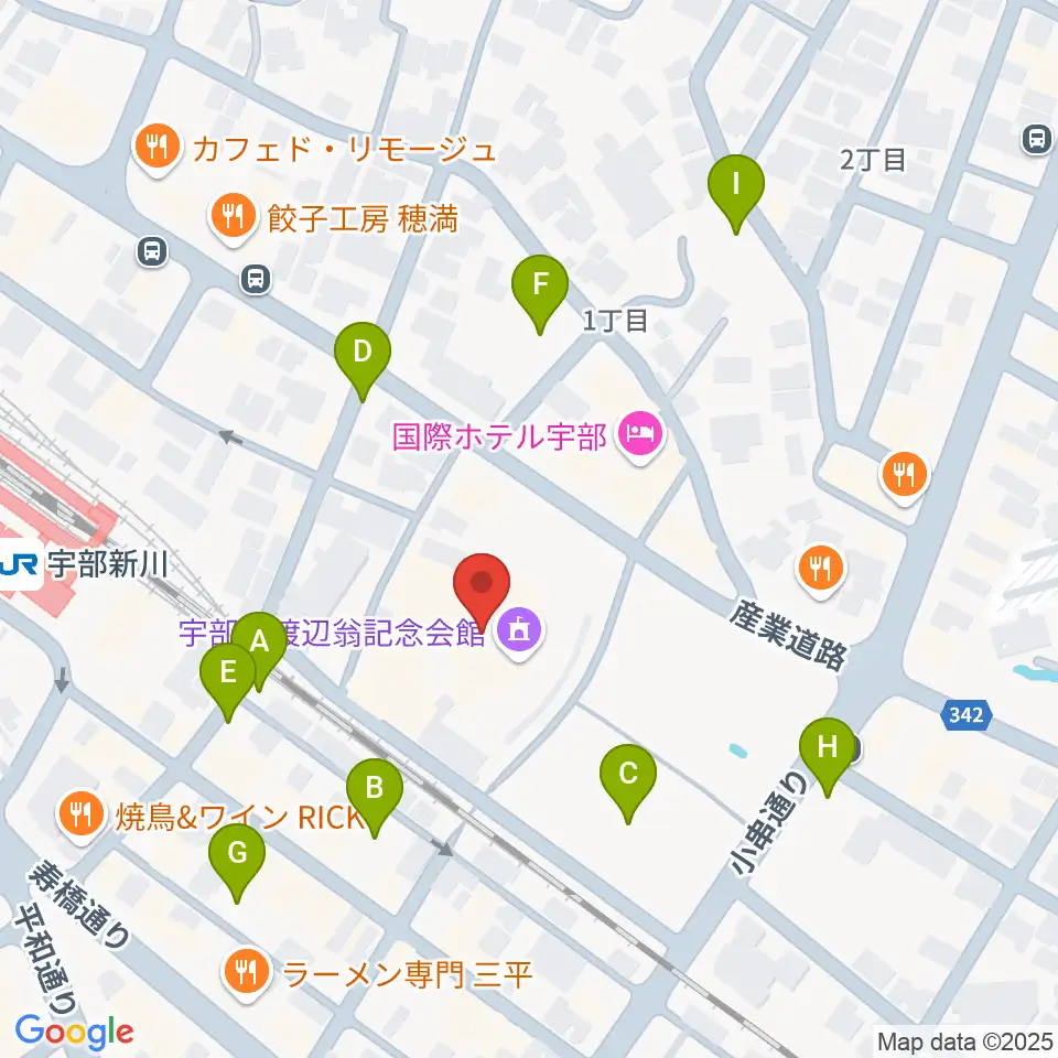 宇部市渡辺翁記念会館周辺の駐車場・コインパーキング一覧地図