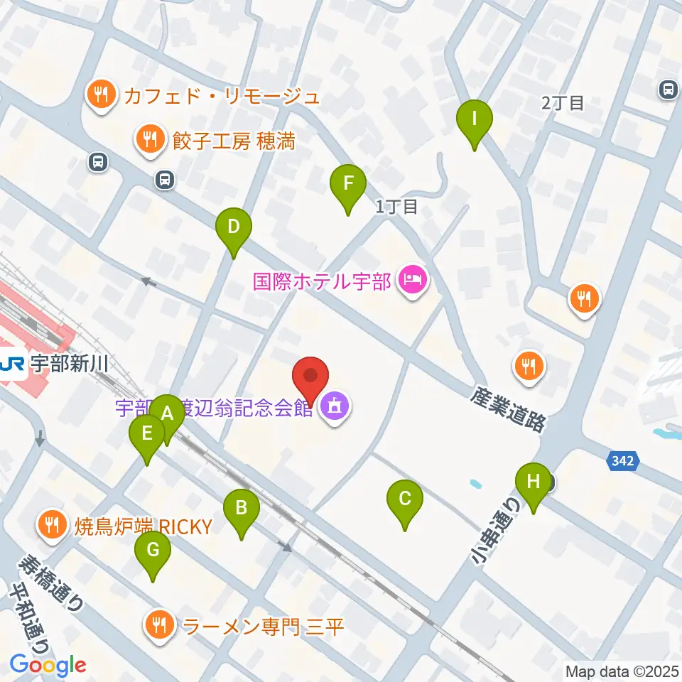 宇部市渡辺翁記念会館周辺の駐車場・コインパーキング一覧地図
