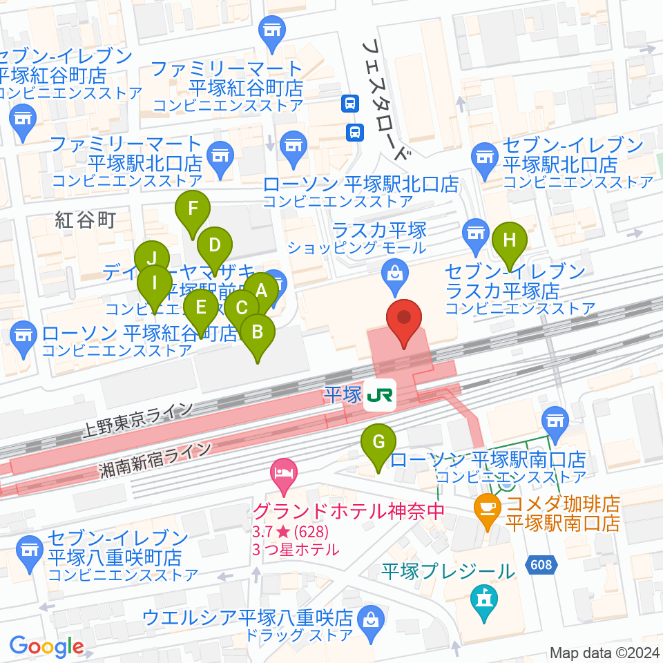 ラスカ平塚6F ラスカホール周辺の駐車場・コインパーキング一覧地図