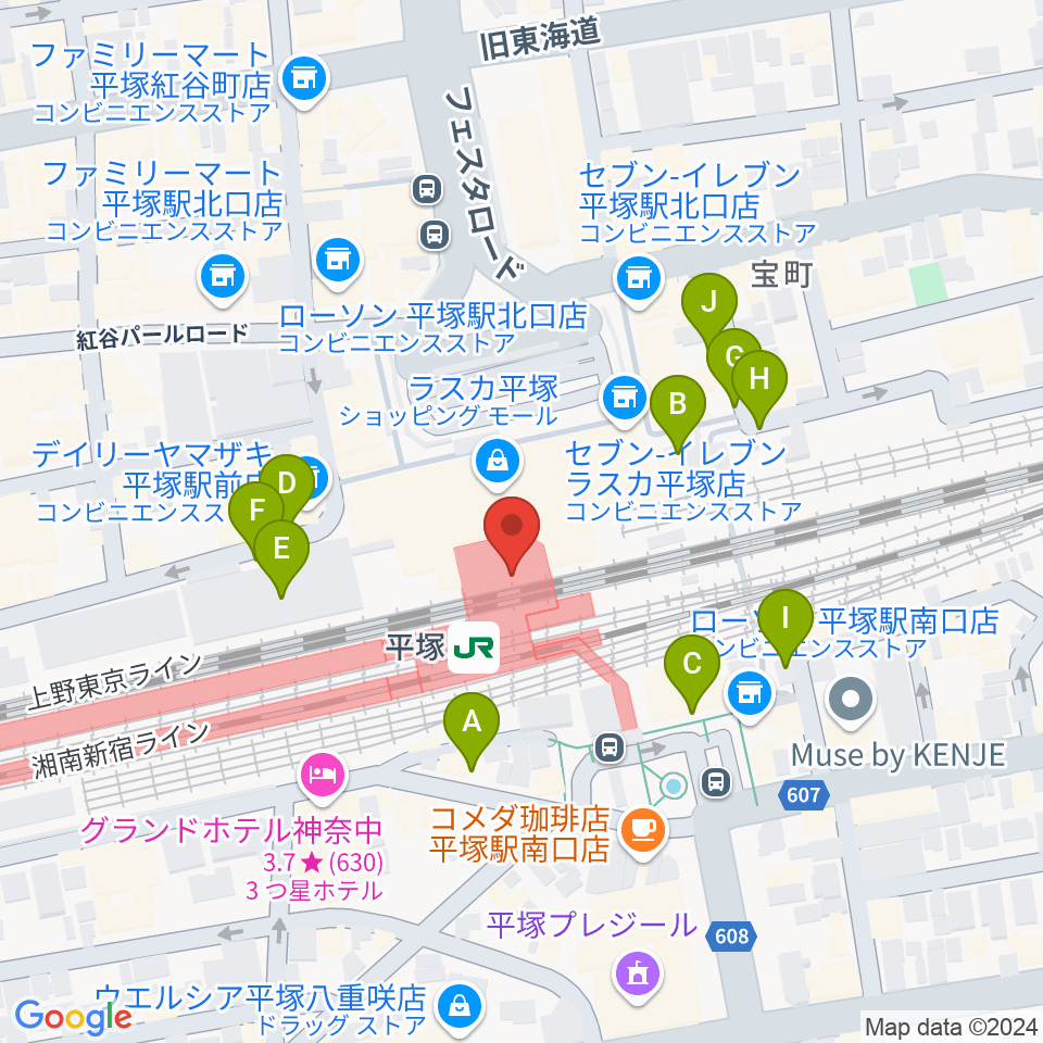 ラスカ平塚6F ラスカホール周辺の駐車場・コインパーキング一覧地図