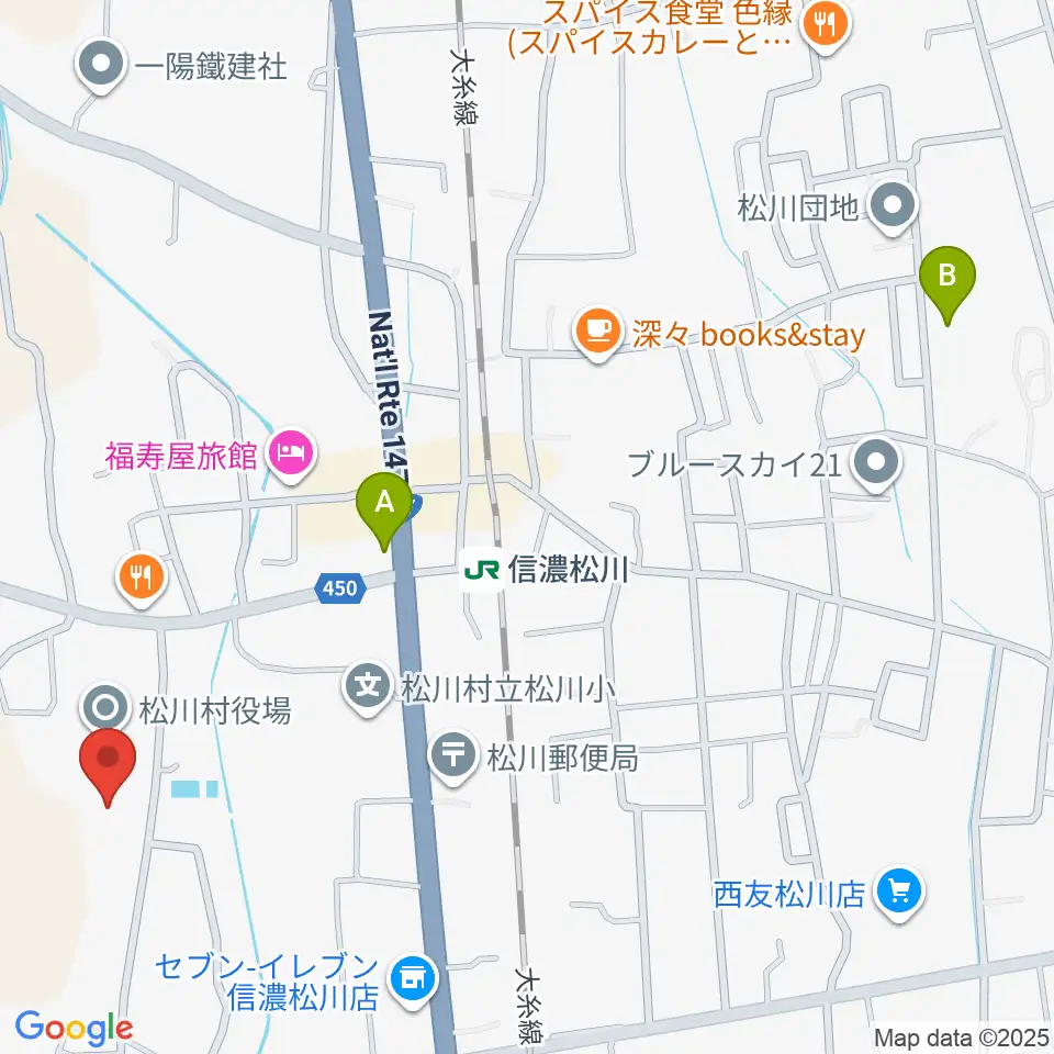 松川村多目的交流センターすずの音ホール周辺の駐車場・コインパーキング一覧地図