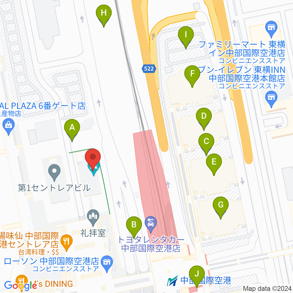 中部国際空港セントレアホール周辺の駐車場・コインパーキング一覧地図