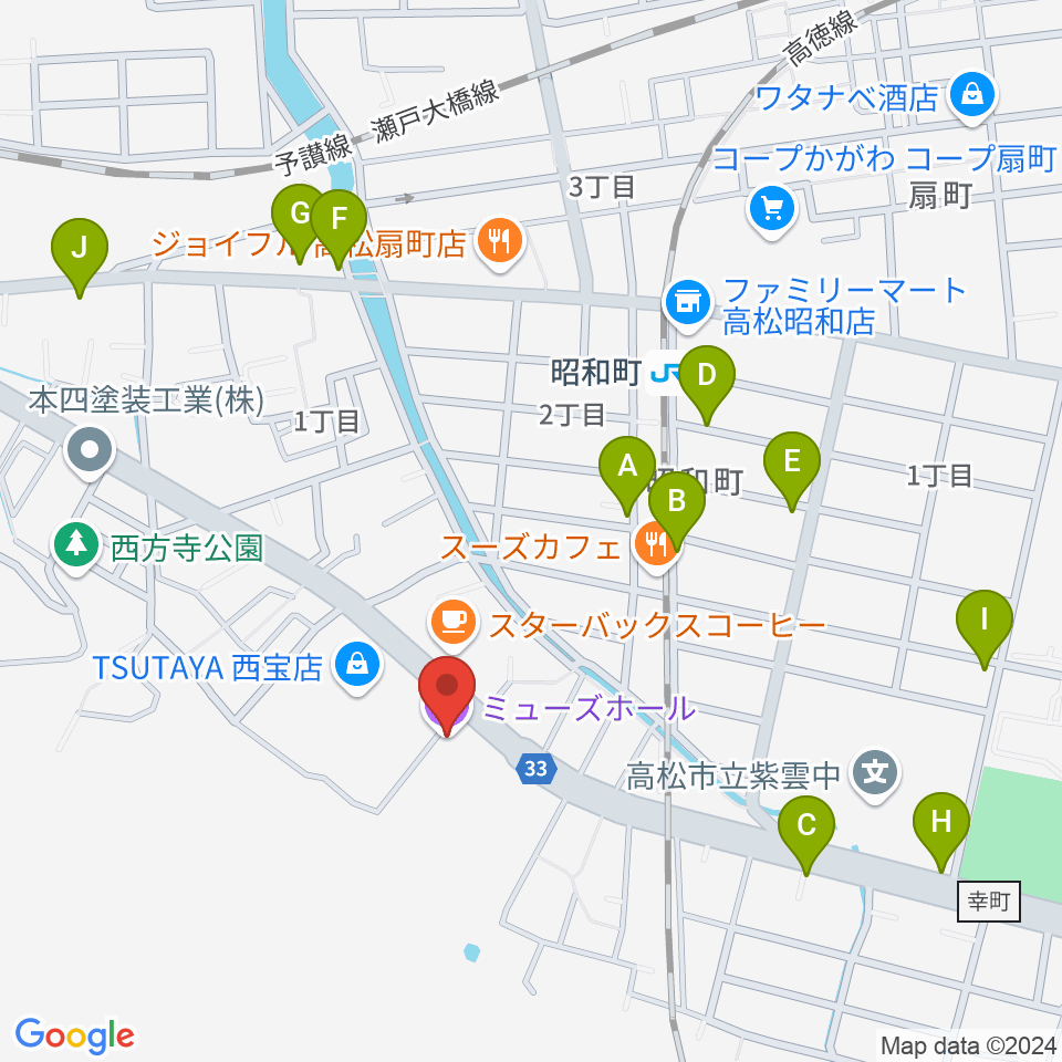 香川県教育会館ミューズホール周辺の駐車場・コインパーキング一覧地図