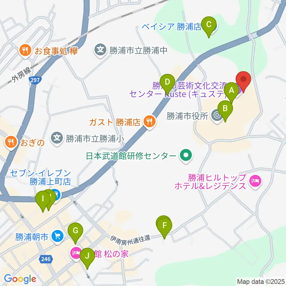 勝浦市芸術文化交流センター キュステ周辺の駐車場・コインパーキング一覧地図